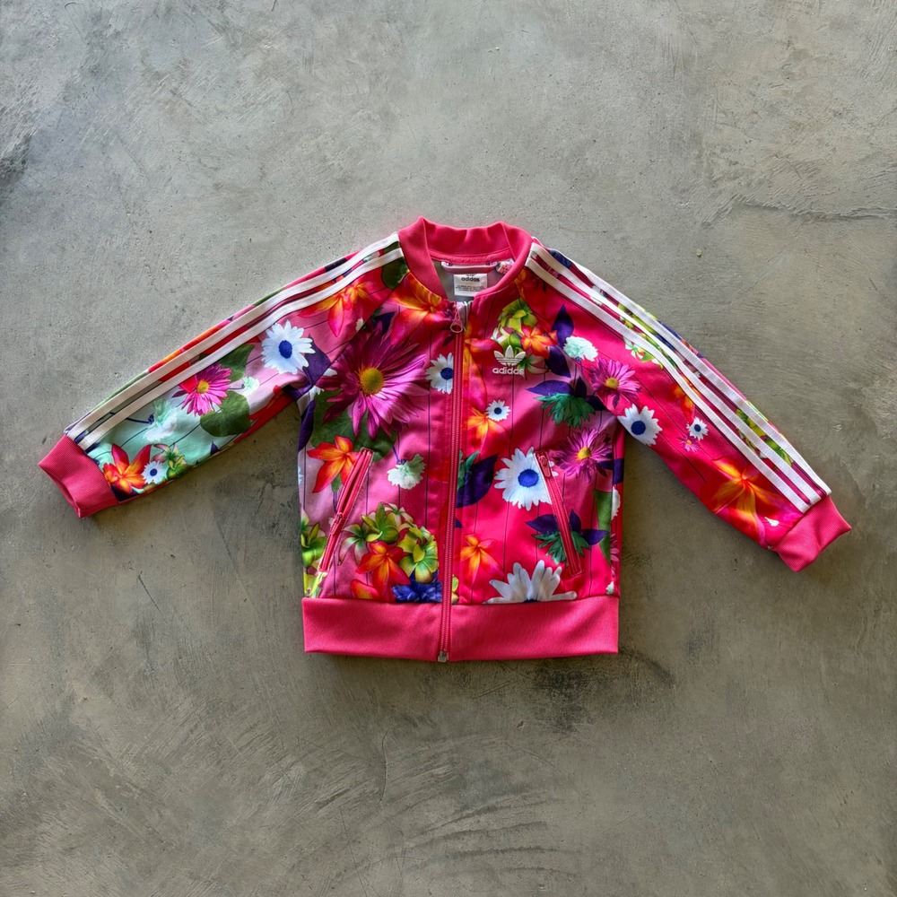 Adidas Originals Toddler Girls Floral Track Jacket Pink Multi 2T Full Zip